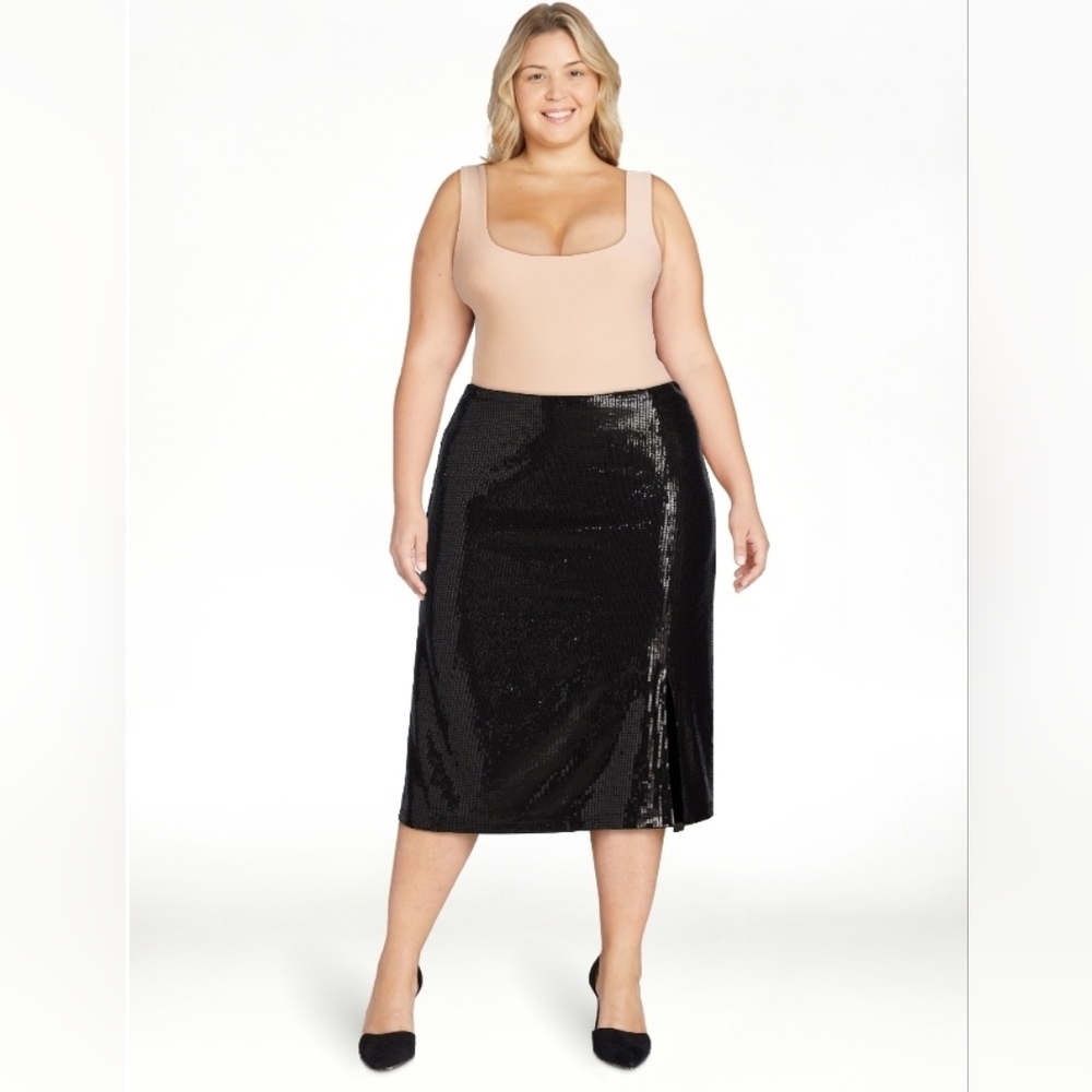 NWT Time And Tru Black Sequin Midi Skirt With Side Slit Size XXXL (22)